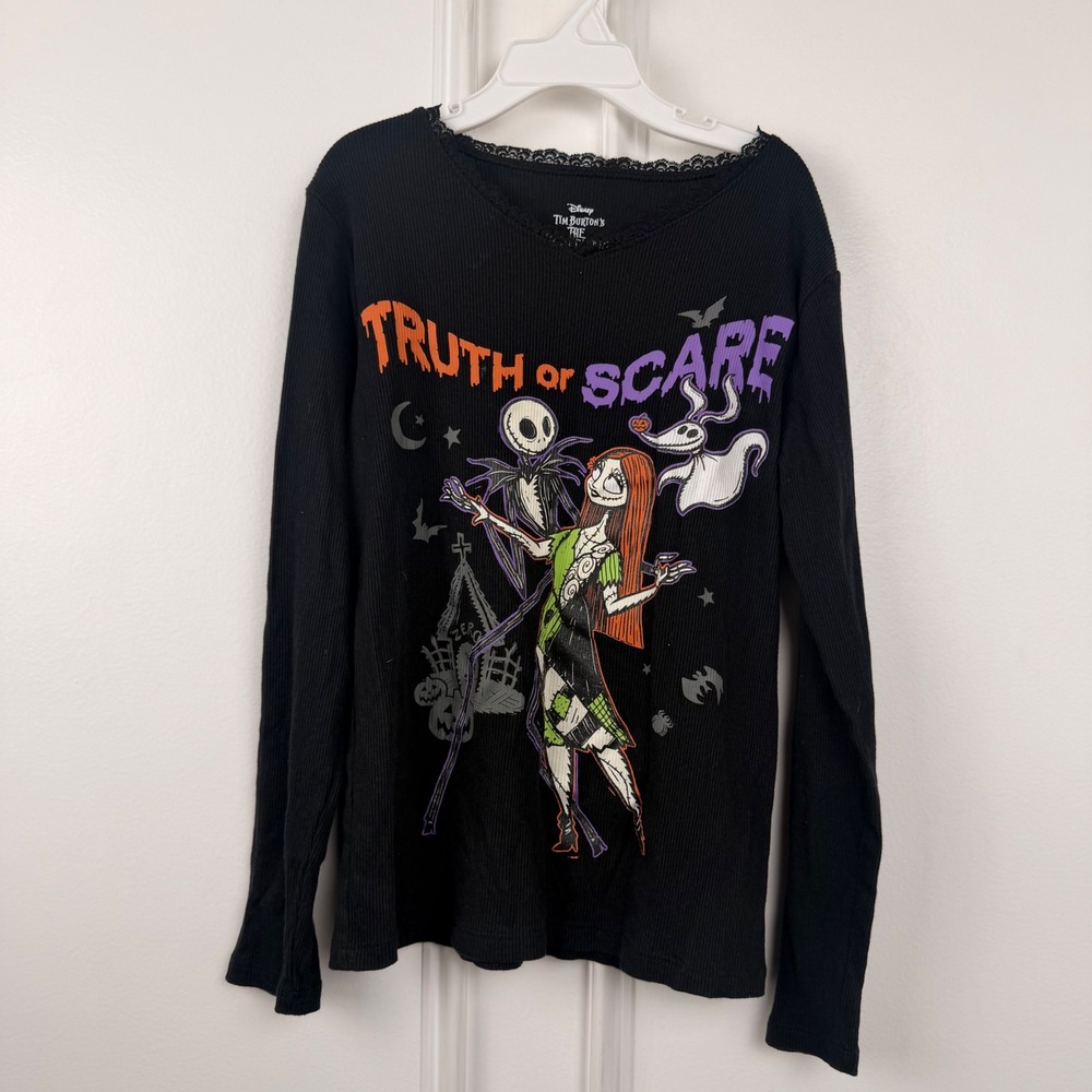 Disney Nightmare Before Christmas Jack Sally Truth or Scare Ribbed Top Kids L